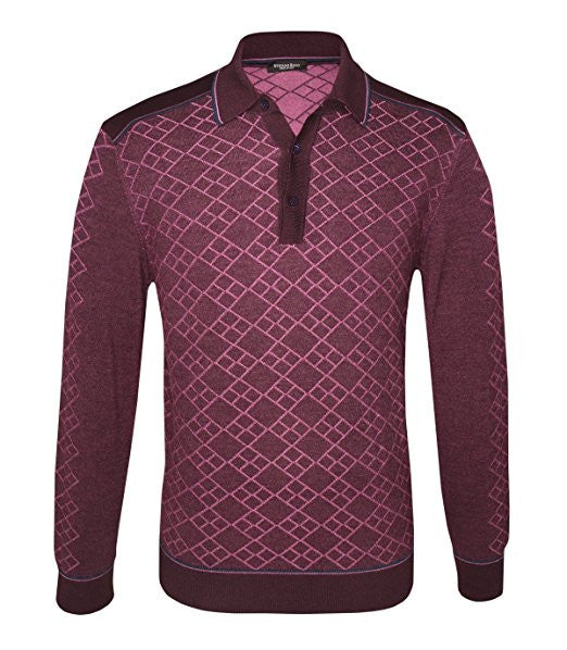 Men's Maroon Cashmere & Silk Knitted Polo Sweater